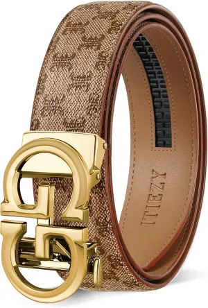 ITIEZY Ratchet Belts for Men - Leather Click Belt for Casual Dress 1 3/8", Mens Adjustable Belt Trim to Fit