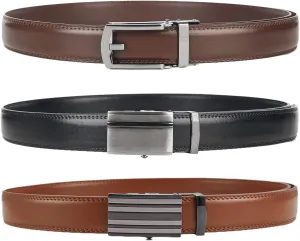 Jacob Alexander 2 Pack or 3 Pack Men's Genuine Leather Adjustable Dress Ratchet Track Belt