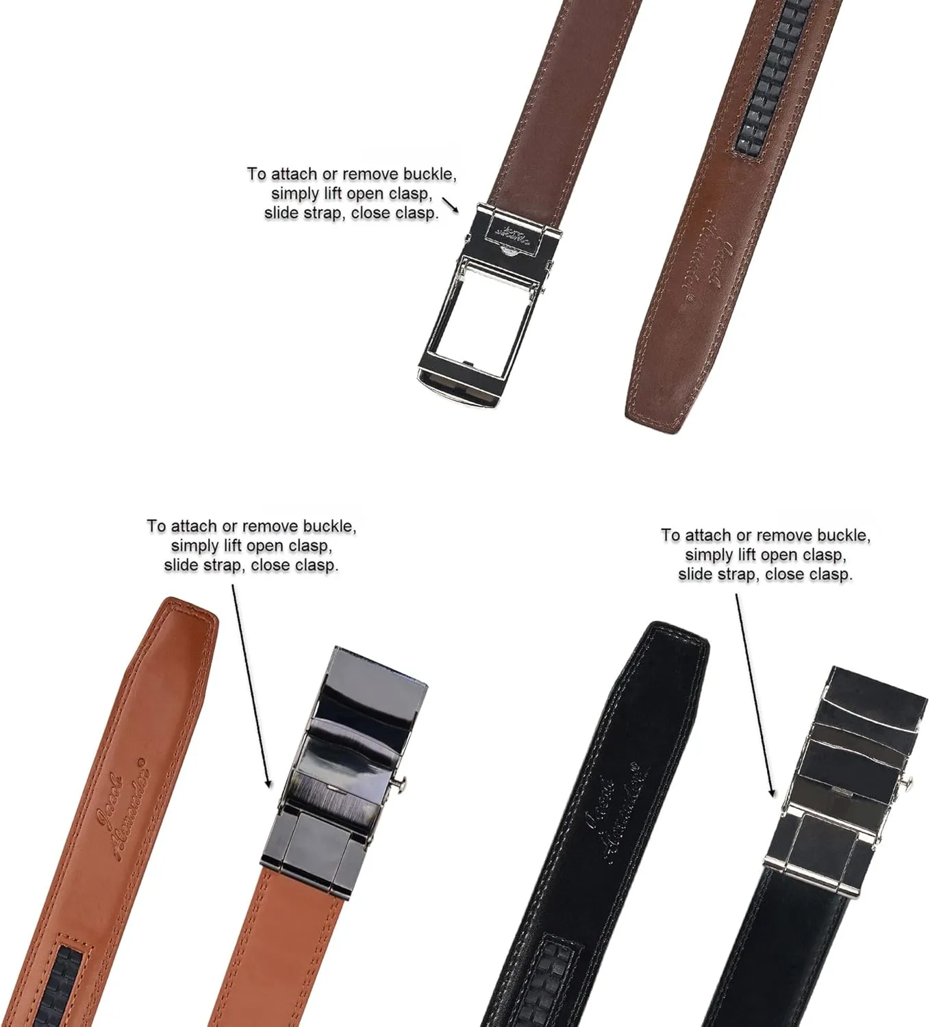 Jacob Alexander 2 Pack or 3 Pack Men's Genuine Leather Adjustable Dress Ratchet Track Belt