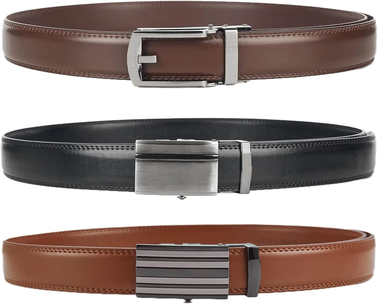 Jacob Alexander 2 Pack or 3 Pack Men's Genuine Leather Adjustable Dress Ratchet Track Belt