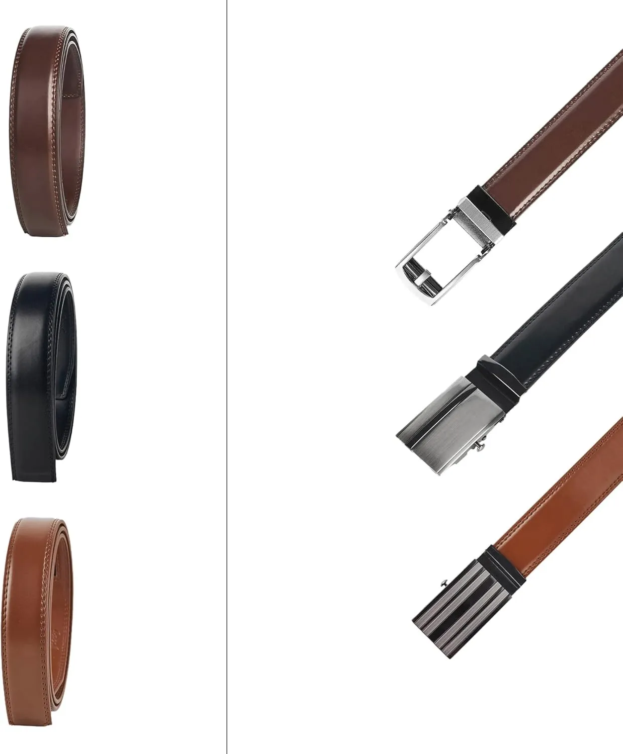 Jacob Alexander 2 Pack or 3 Pack Men's Genuine Leather Adjustable Dress Ratchet Track Belt
