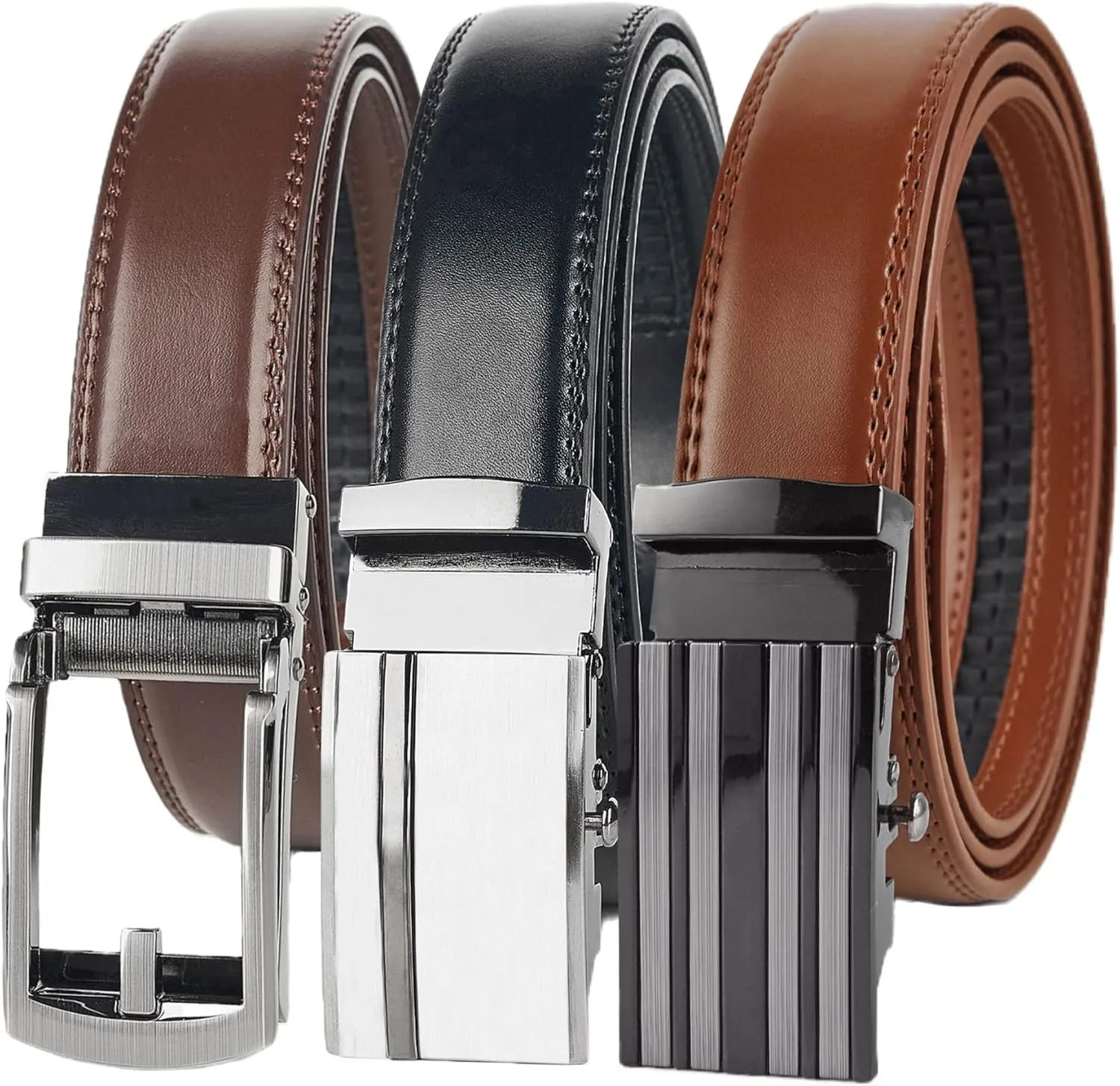 Jacob Alexander 2 Pack or 3 Pack Men's Genuine Leather Adjustable Dress Ratchet Track Belt