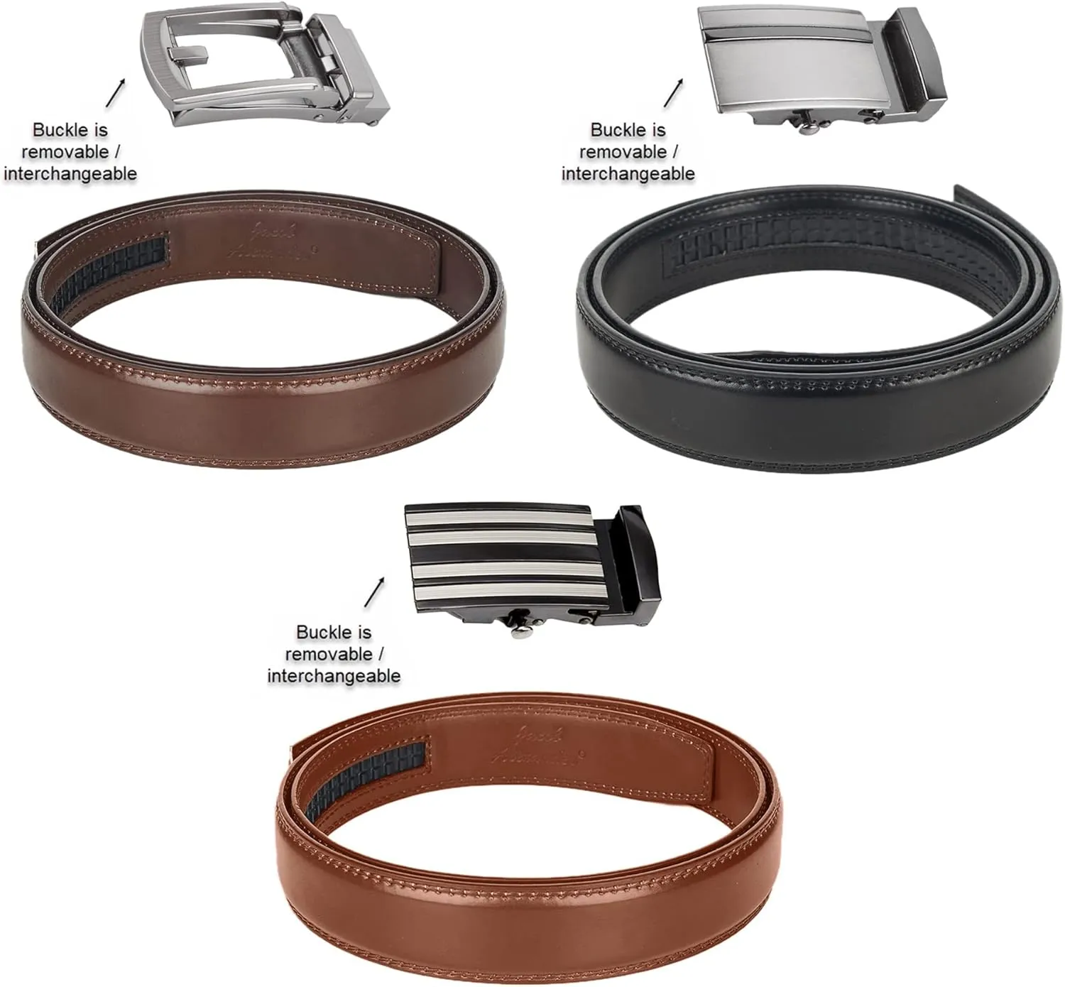 Jacob Alexander 2 Pack or 3 Pack Men's Genuine Leather Adjustable Dress Ratchet Track Belt