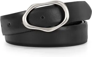 JASGOOD Women Leather Belt for Jeans Fashion Casual Waist Belt with Irregular Shapes Gold Buckle for Dresses Pants
