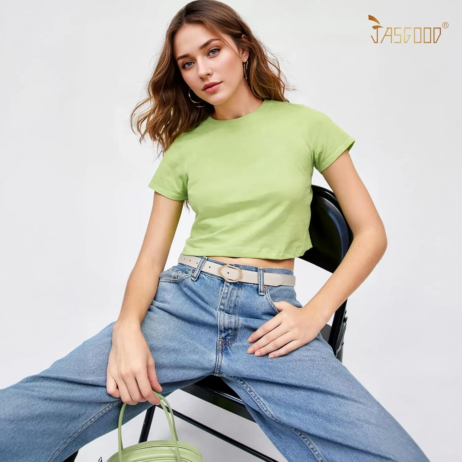 JASGOOD Women Leather Belt for Jeans Fashion Casual Waist Belt with Irregular Shapes Gold Buckle for Dresses Pants