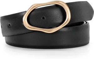 JASGOOD Women Leather Belt for Jeans Fashion Casual Waist Belt with Irregular Shapes Gold Buckle for Dresses Pants