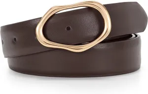 JASGOOD Women Leather Belt for Jeans Fashion Casual Waist Belt with Irregular Shapes Gold Buckle for Dresses Pants