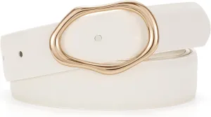 JASGOOD Women Leather Belt for Jeans Fashion Casual Waist Belt with Irregular Shapes Gold Buckle for Dresses Pants