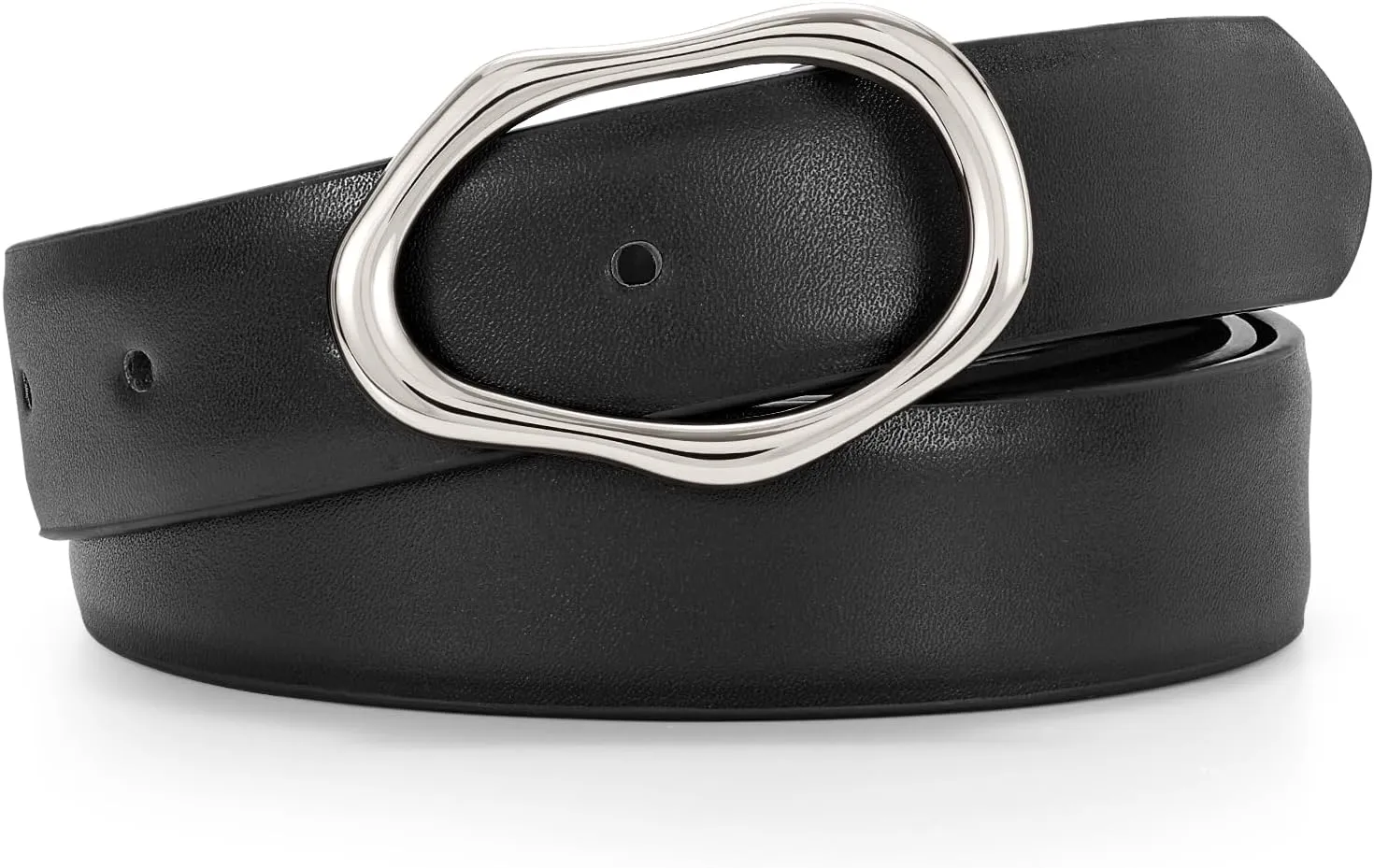 JASGOOD Women Leather Belt for Jeans Fashion Casual Waist Belt with Irregular Shapes Gold Buckle for Dresses Pants
