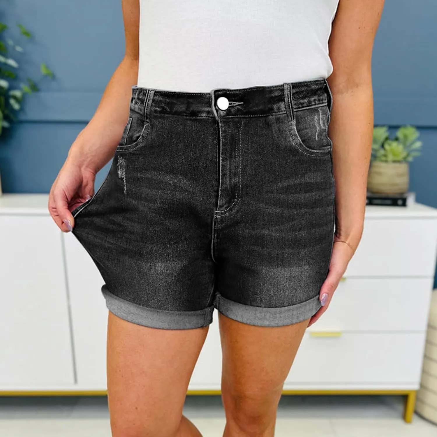 Jean Shorts Womens Comfy Casual High Waisted Denim Shorts Pants with Pockets Trendy