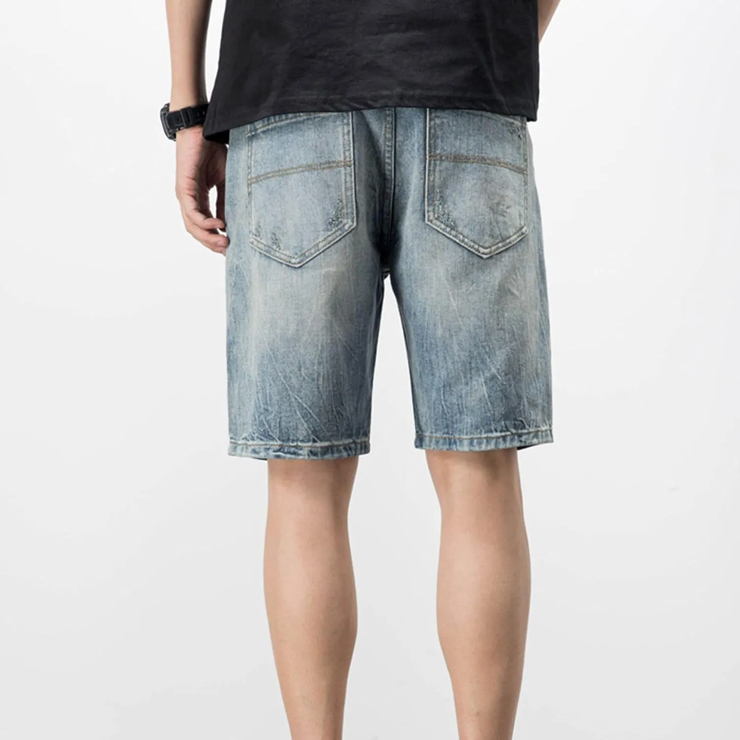 JEsilunmaMY Men's Trend Distressed Ripped Denim Shorts Relaxed Fit Straight Leg Jeans Shorts Summer Casual Wash Short Jeans