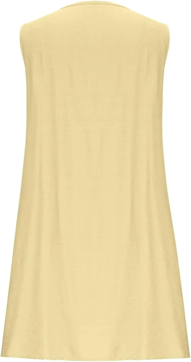 JOAU Womens Tie Front Mini Tank Dress Casual Bow Sleeveless Pleated Summer Loose Babydoll Dresses A-Line Beach Short Sundress