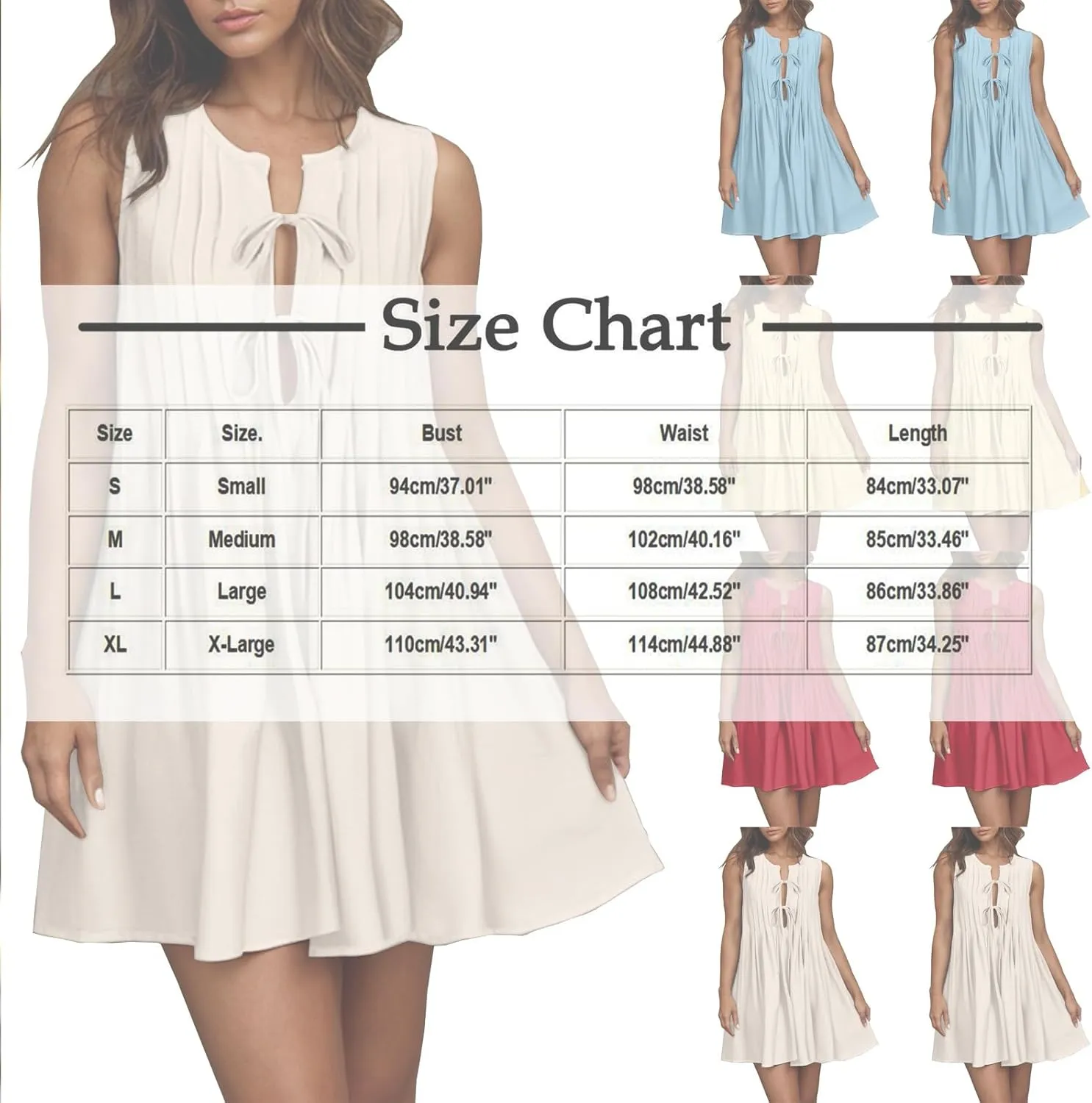 JOAU Womens Tie Front Mini Tank Dress Casual Bow Sleeveless Pleated Summer Loose Babydoll Dresses A-Line Beach Short Sundress