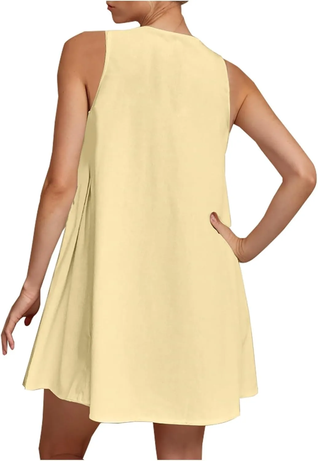 JOAU Womens Tie Front Mini Tank Dress Casual Bow Sleeveless Pleated Summer Loose Babydoll Dresses A-Line Beach Short Sundress