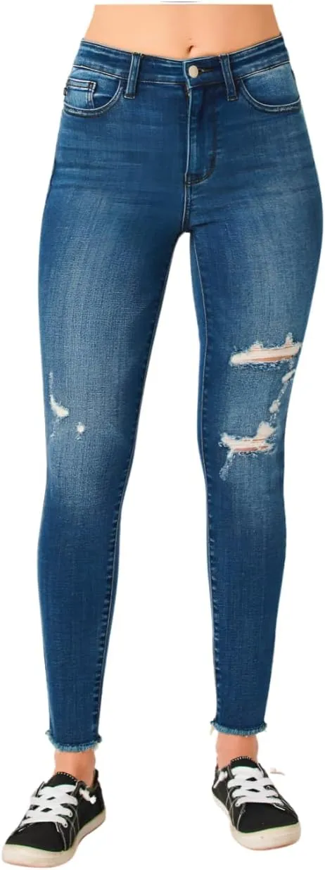 Judy Blue High Rise Distressed Skinny Jeans