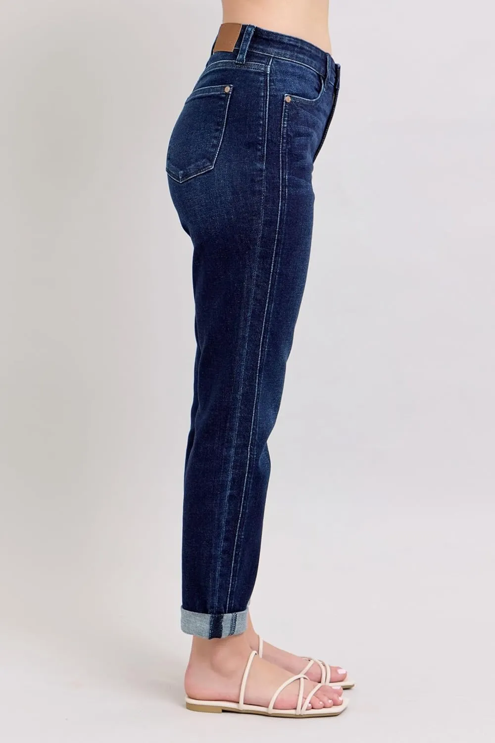 Judy Blue High Waist Boyfriend Jeans for Women | Stretchy Relaxed Fit Denim | Cuffed & Uncuffed Options – 82646