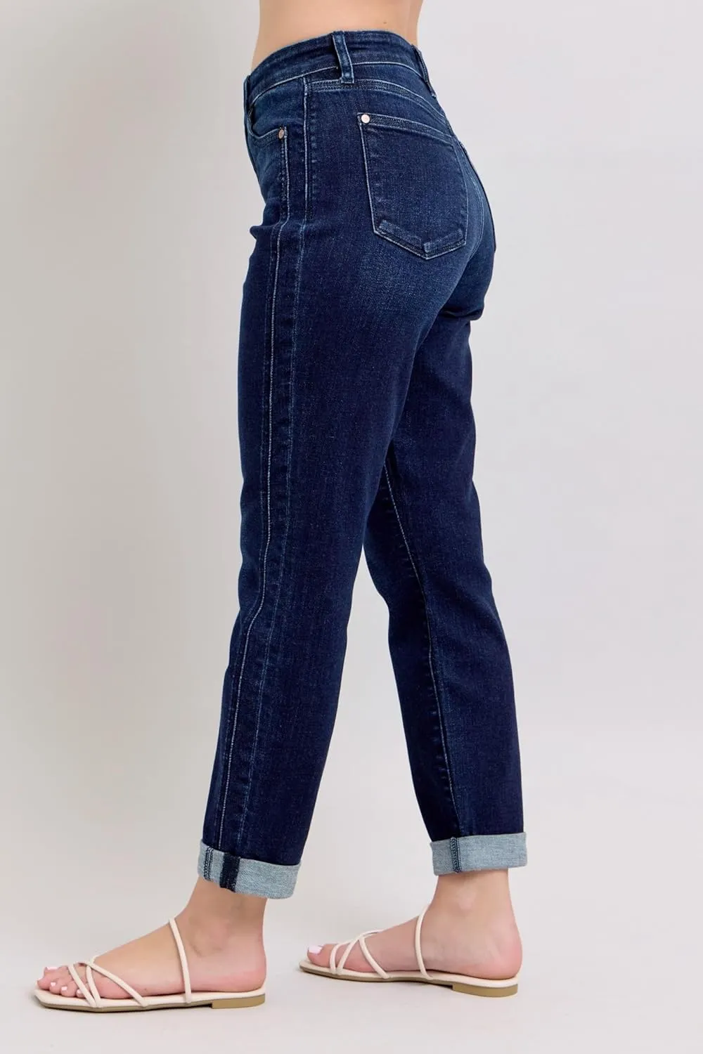 Judy Blue High Waist Boyfriend Jeans for Women | Stretchy Relaxed Fit Denim | Cuffed & Uncuffed Options – 82646