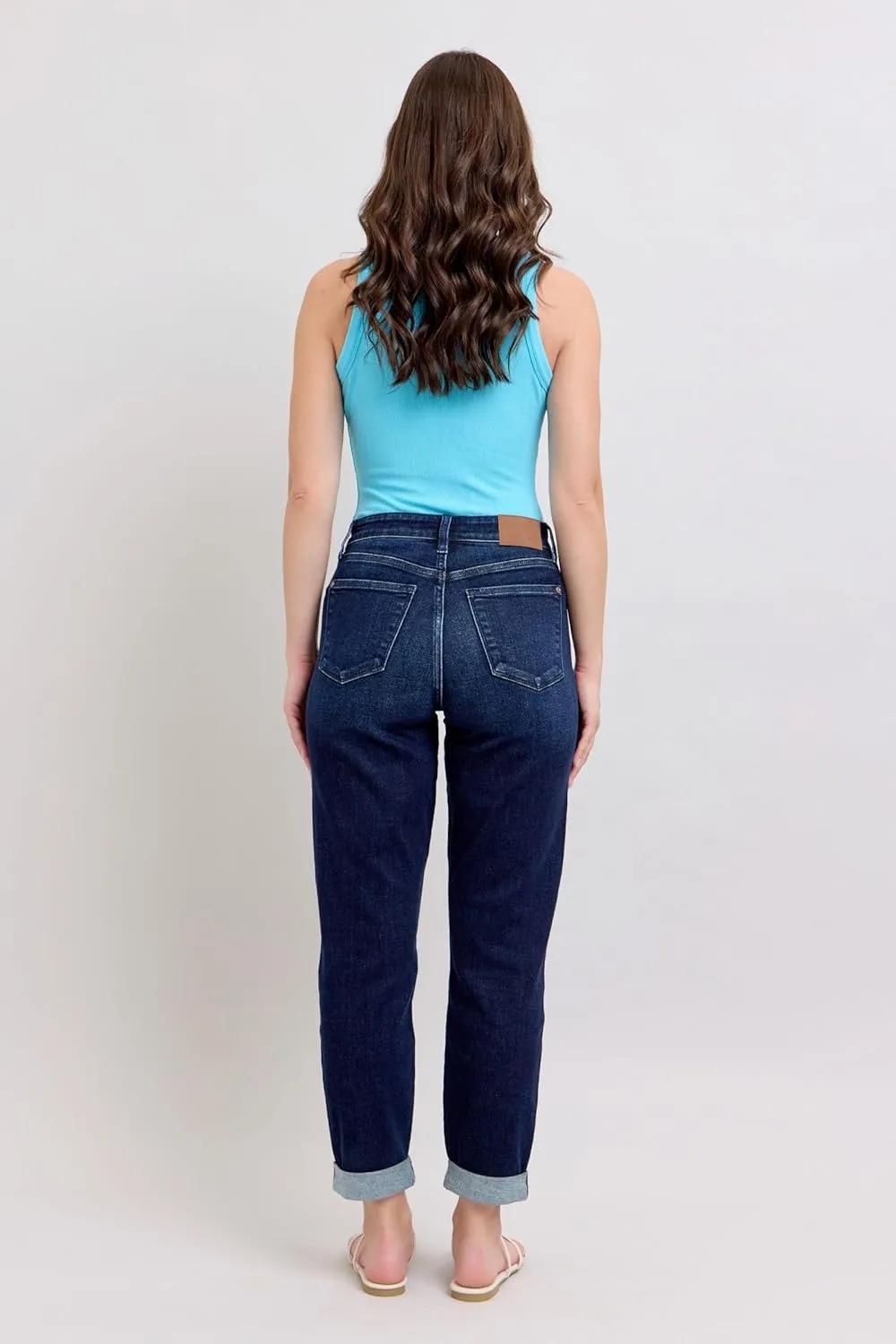 Judy Blue High Waist Boyfriend Jeans for Women | Stretchy Relaxed Fit Denim | Cuffed & Uncuffed Options – 82646