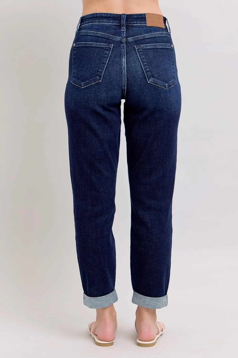 Judy Blue High Waist Boyfriend Jeans for Women | Stretchy Relaxed Fit Denim | Cuffed & Uncuffed Options – 82646