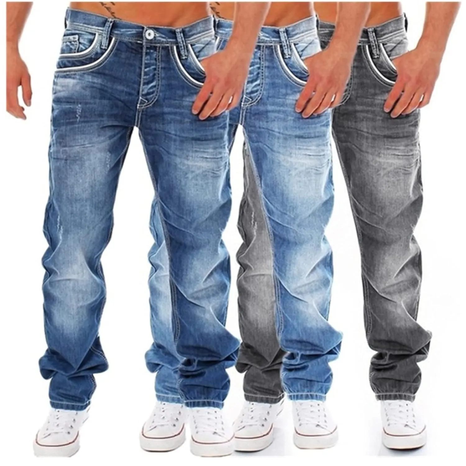 KELYWELL Men's Washed Relaxed Straight Leg Jeans Men Retro Loose Relaxed Jean Casual Washed Denim Pants Basic Jean (34,Blue)