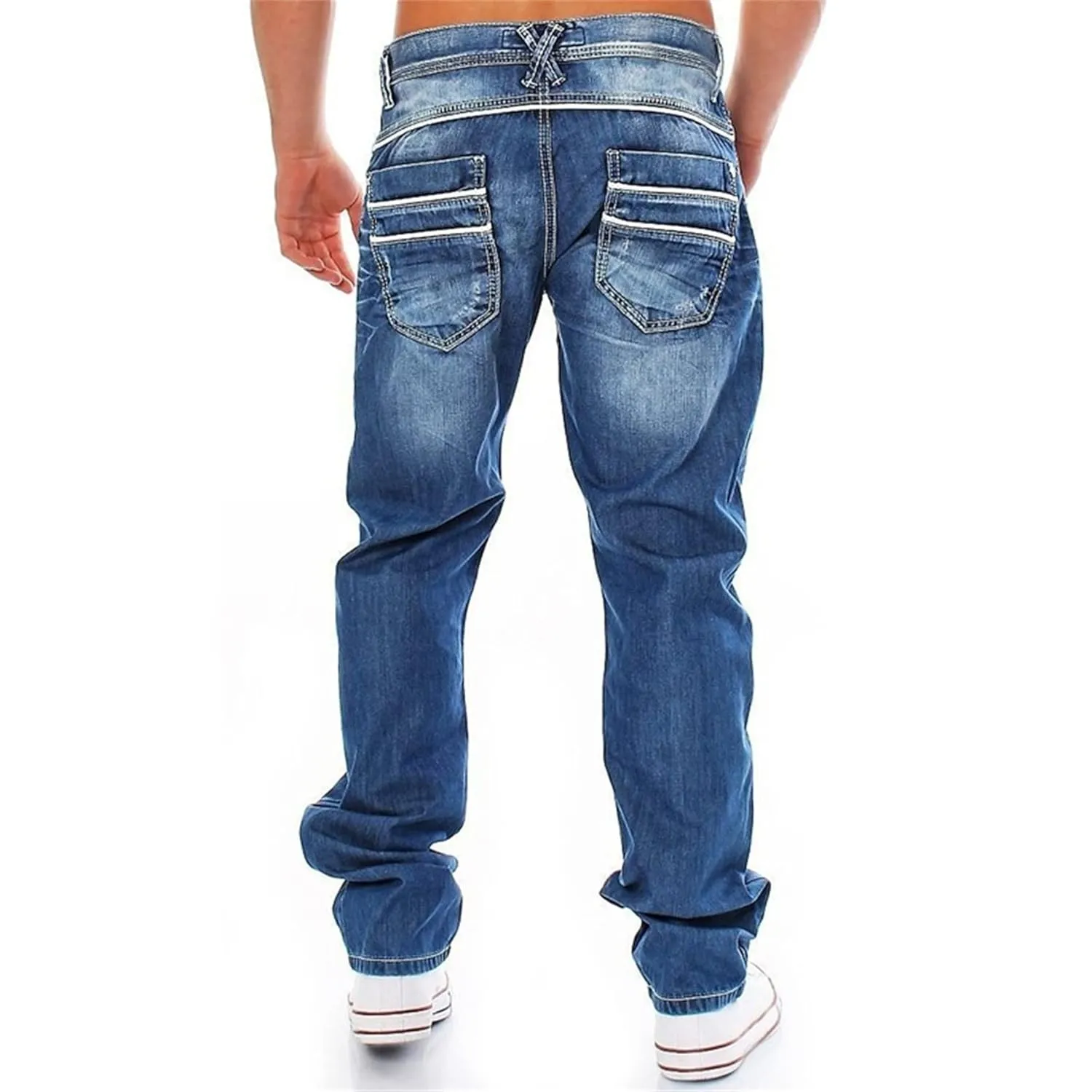 KELYWELL Men's Washed Relaxed Straight Leg Jeans Men Retro Loose Relaxed Jean Casual Washed Denim Pants Basic Jean (34,Blue)