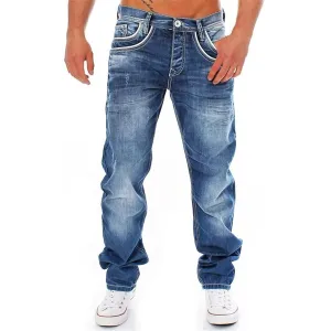 KELYWELL Men's Washed Relaxed Straight Leg Jeans Men Retro Loose Relaxed Jean Casual Washed Denim Pants Basic Jean (34,Blue)