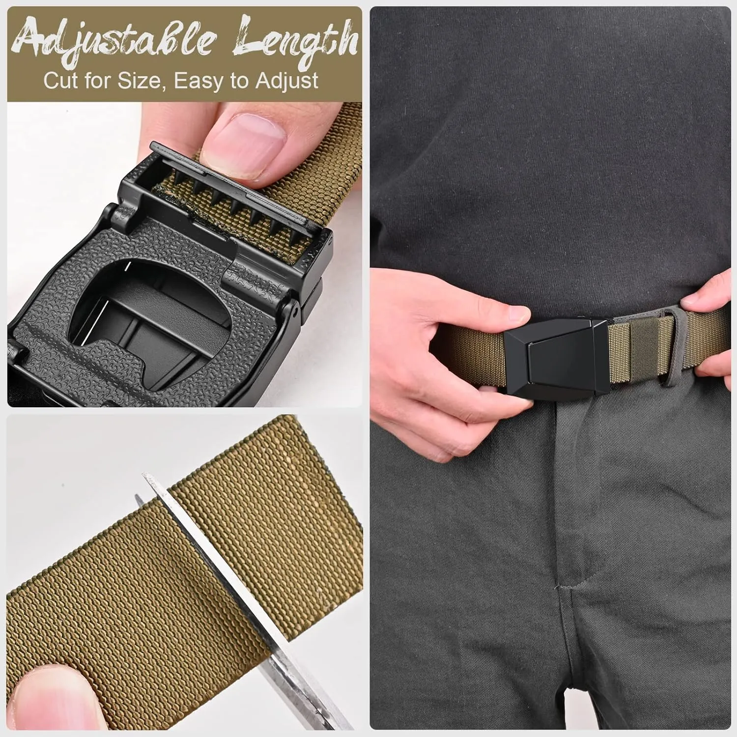 KingMoore Men's Belt - 1.5 inch Military Tactical Stretch Web Nylon Belt with Quick Release Buckle