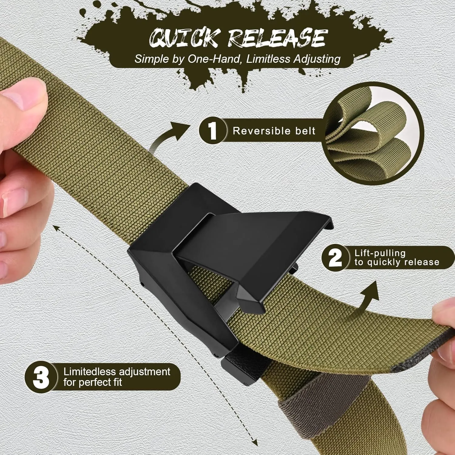 KingMoore Men's Belt - 1.5 inch Military Tactical Stretch Web Nylon Belt with Quick Release Buckle