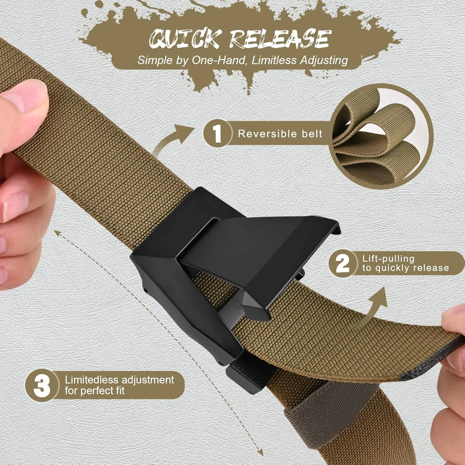 KingMoore Men's Belt - 1.5 inch Military Tactical Stretch Web Nylon Belt with Quick Release Buckle