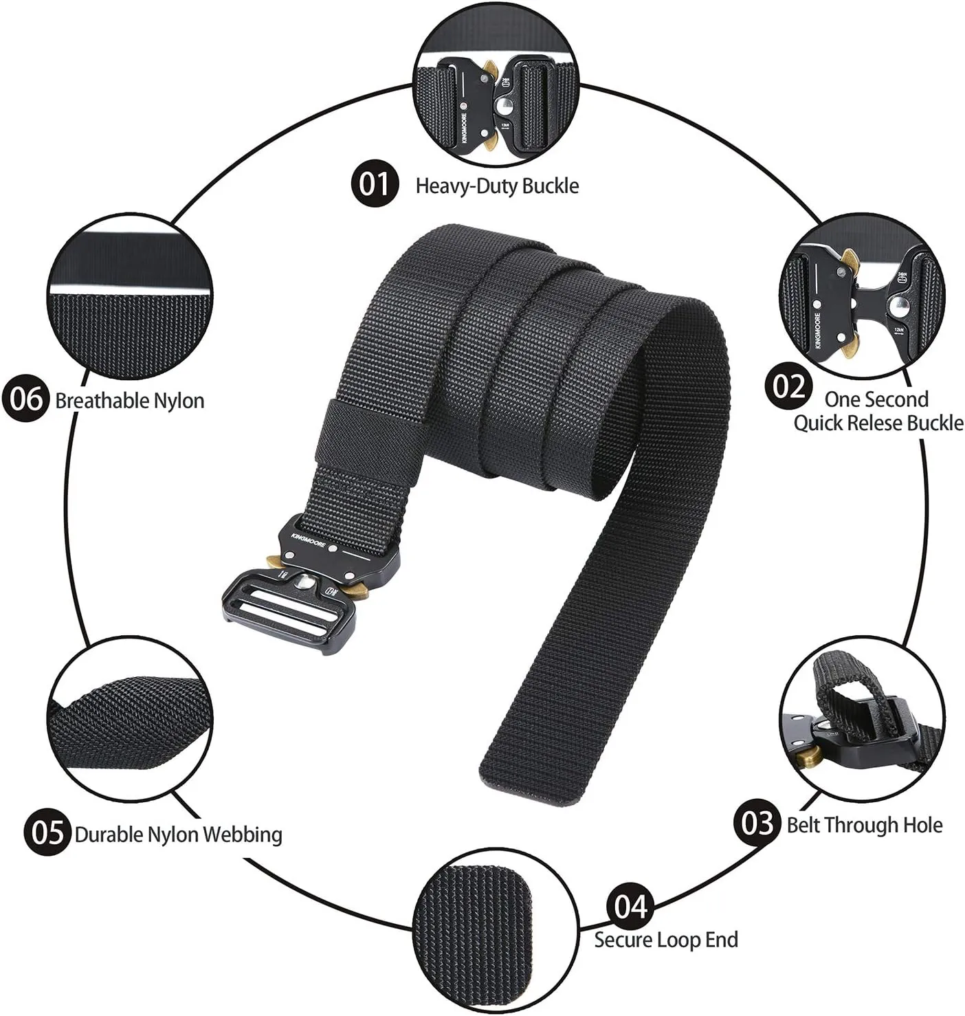 KingMoore Men's Tactical Belt Heavy Duty Webbing Belt Adjustable Military Style Nylon Belts