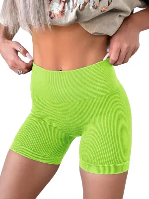KINLONSAIR Women's High Waist Yoga Workout Impact Shorts Ribbed Seamless Workout Athletic Legging Shorts