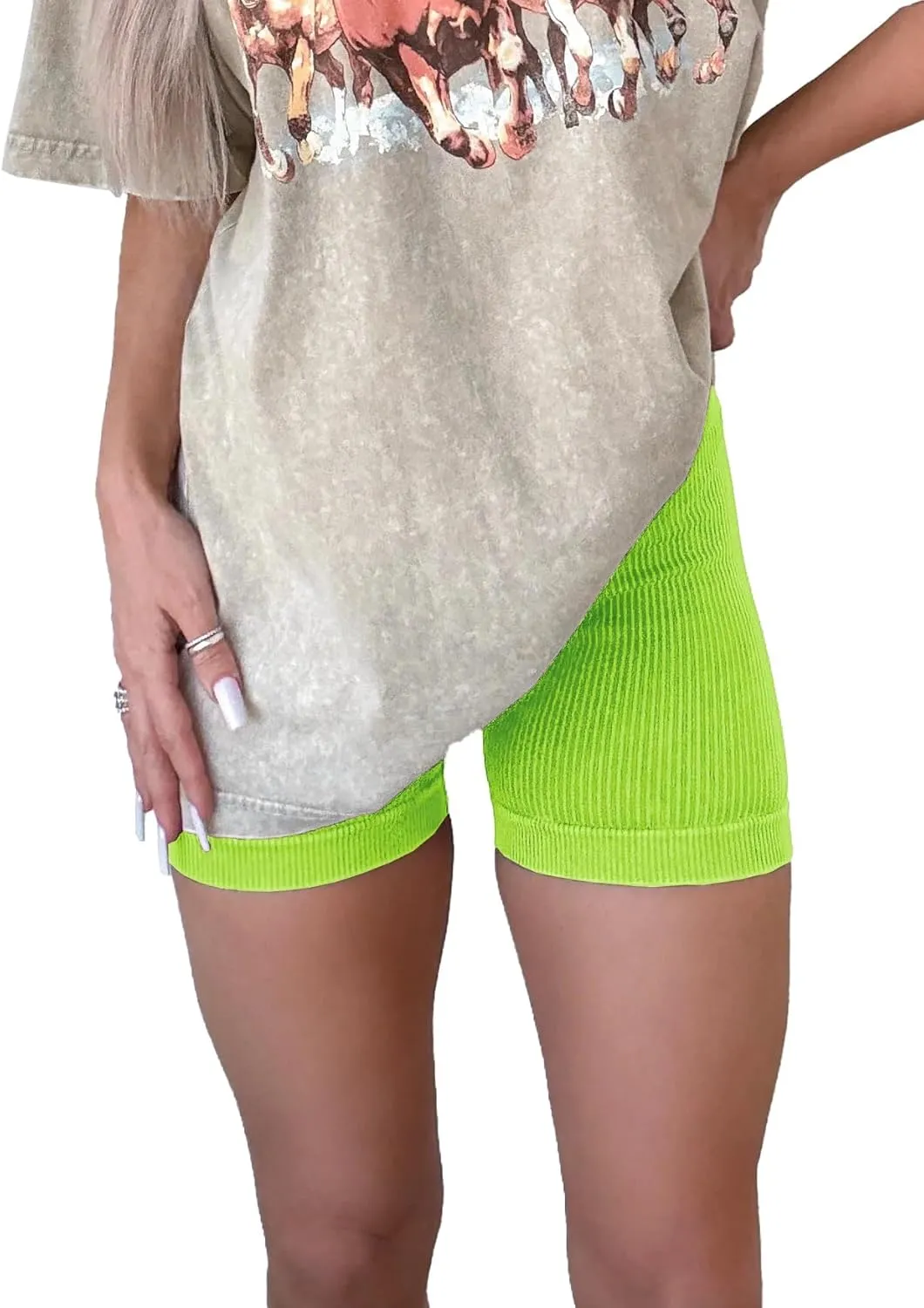 KINLONSAIR Women's High Waist Yoga Workout Impact Shorts Ribbed Seamless Workout Athletic Legging Shorts