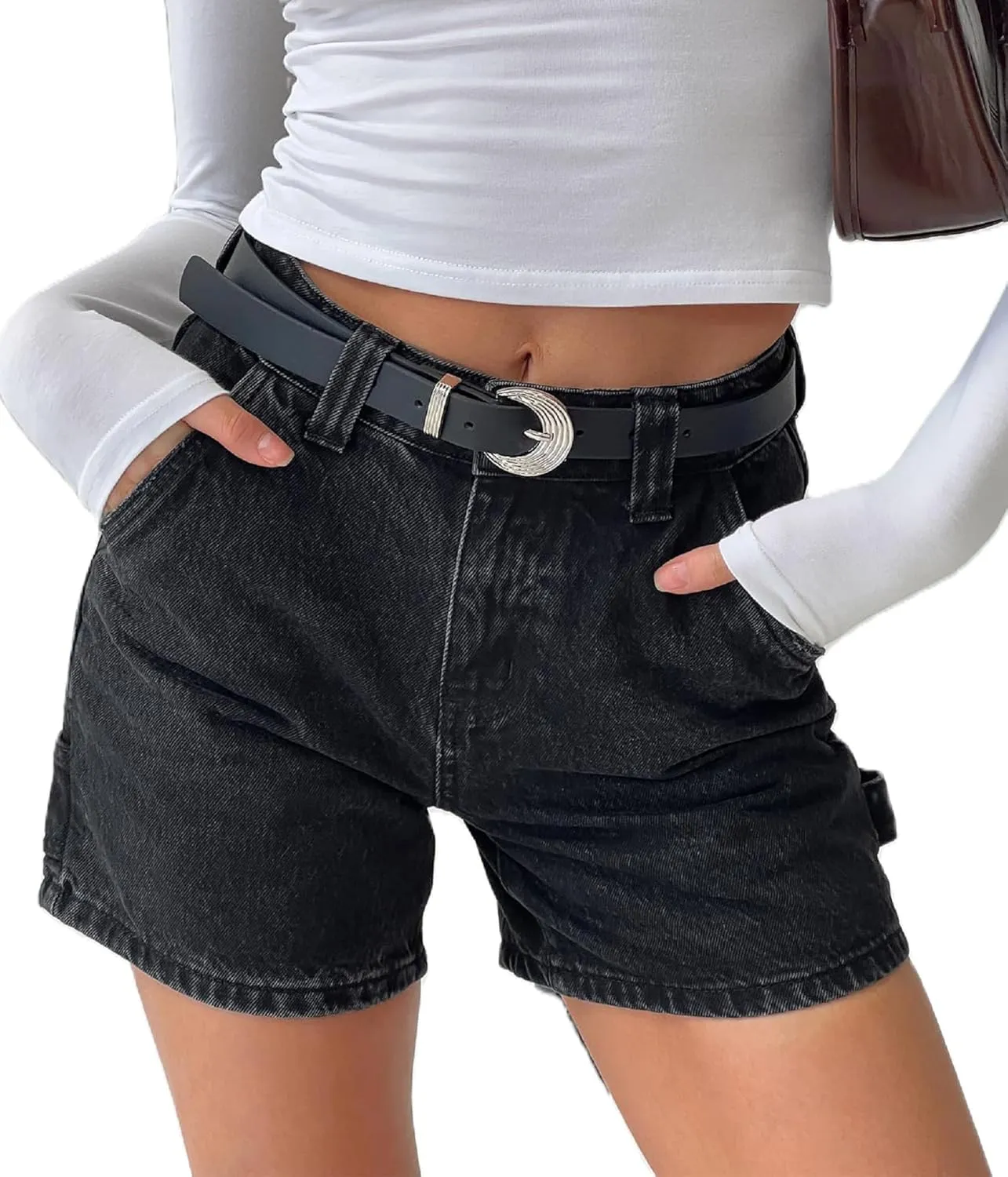 KMBANGI Y2k Women Jean Shorts High Waisted Carpenter Denim Shorts with Pockets Trendy Fashion Summer Shorts