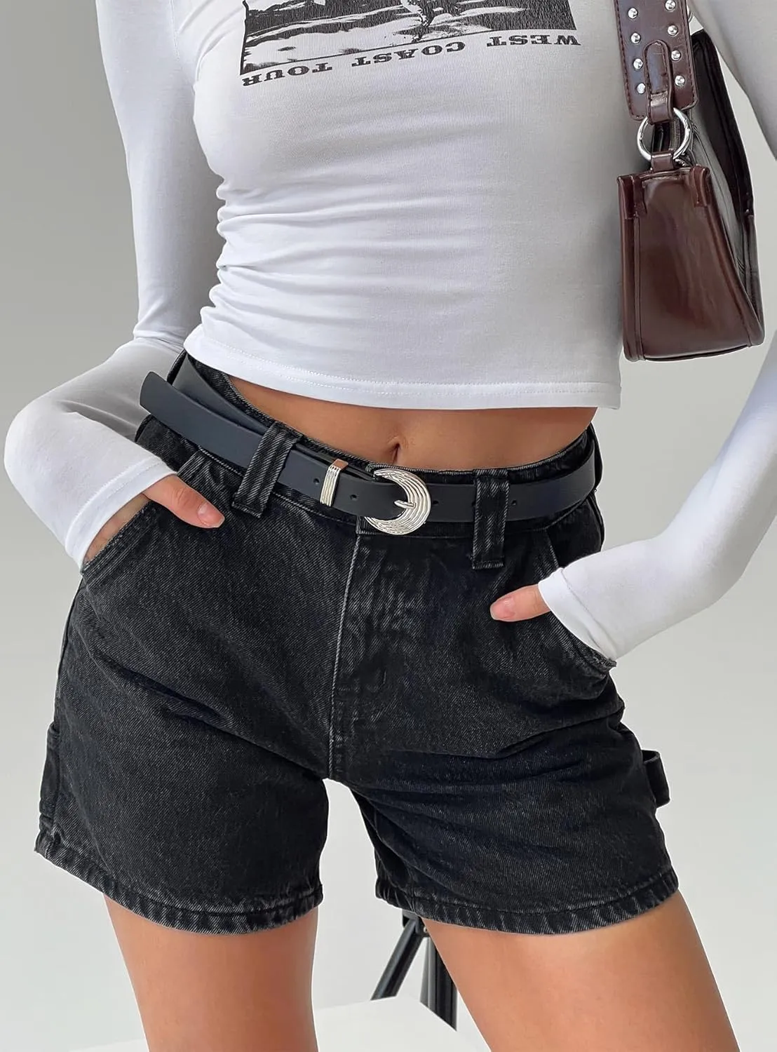 KMBANGI Y2k Women Jean Shorts High Waisted Carpenter Denim Shorts with Pockets Trendy Fashion Summer Shorts
