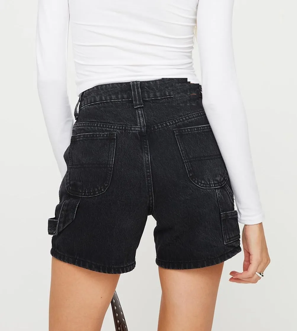 KMBANGI Y2k Women Jean Shorts High Waisted Carpenter Denim Shorts with Pockets Trendy Fashion Summer Shorts