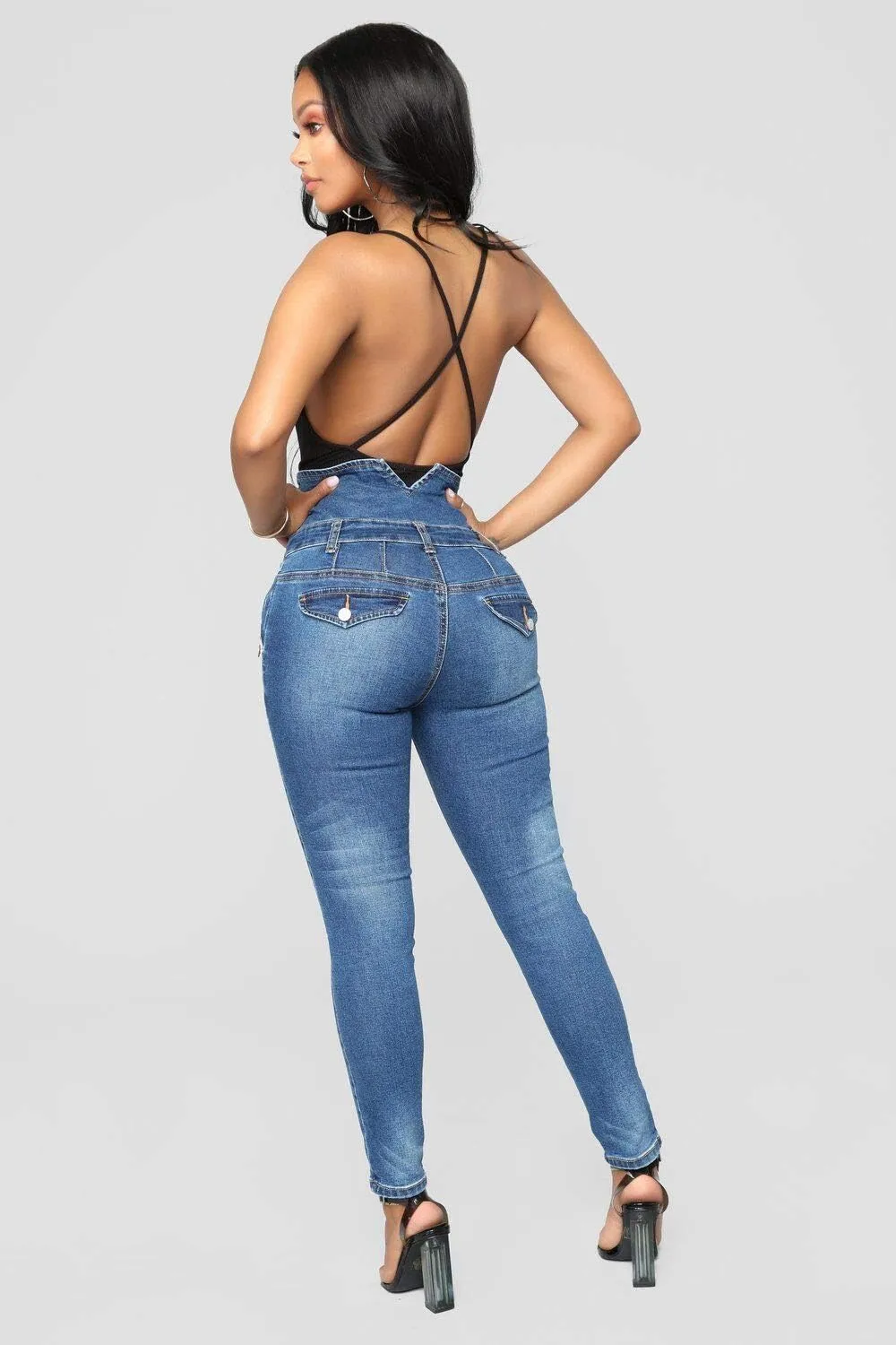 Ladies Ripped Jeans Plus Size Skinny High Waist Jeans Button Fly Curvy Long Big HIPS Stretch Jean Denim