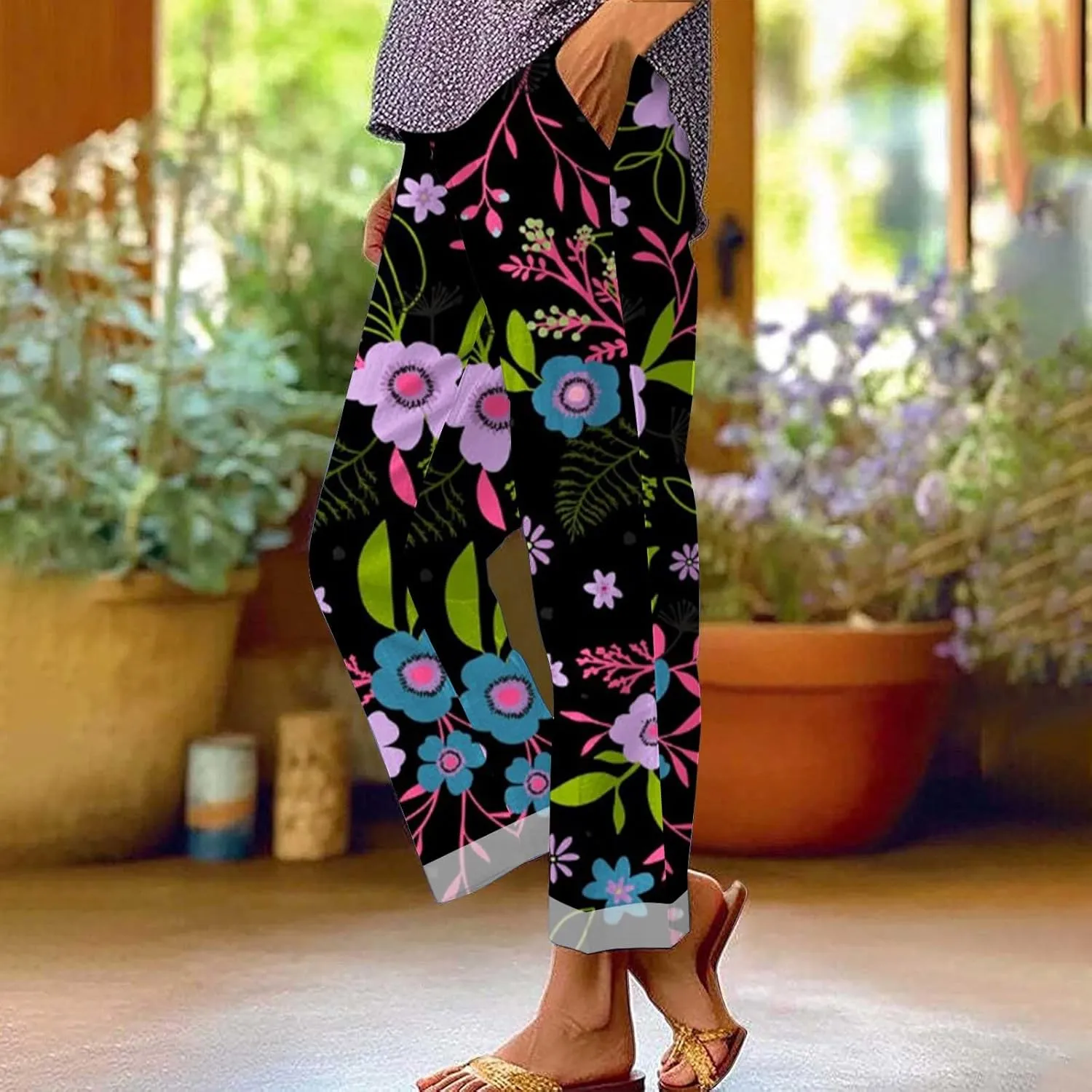 LCMTWX Women's Linen Pants Patchwork Cotton and Linen Casual Pants Casual Straight Leg Drawstring Elastic Woman Linen Pants