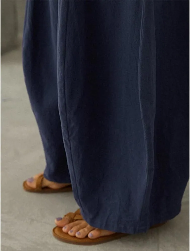 Linen Pants Women Casual Wide Leg Pants Casual Loose High Waist Lantern Beach Palazzo Pants with Pockets