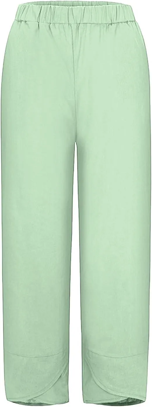 Linen Pants Women Pants Casual Cropped Baggy Trousers Elastic Waisted Yoga Comfy Casual Pants