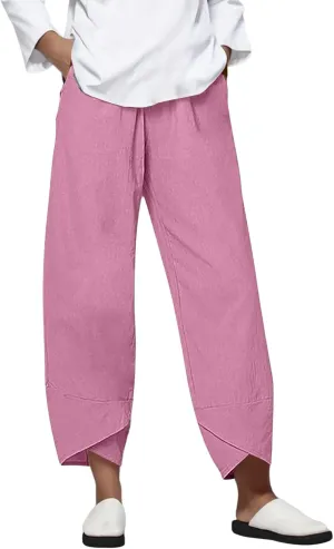 Linen Pants Women Pants Casual Cropped Baggy Trousers Elastic Waisted Yoga Comfy Casual Pants