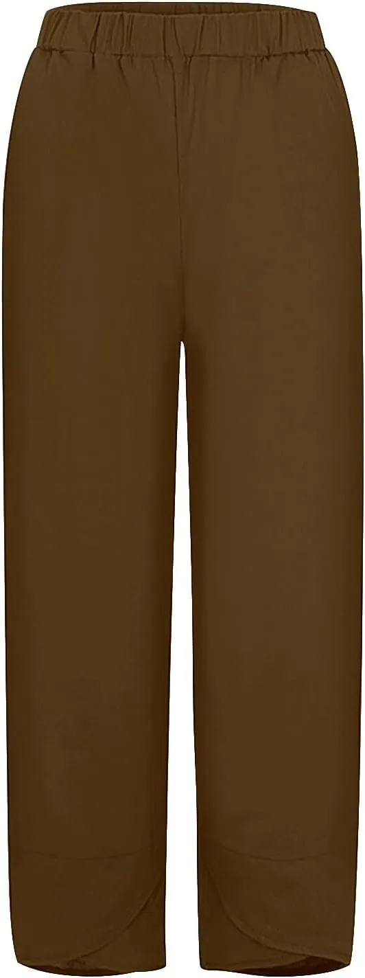 Linen Pants Women Pants Casual Cropped Baggy Trousers Elastic Waisted Yoga Comfy Casual Pants