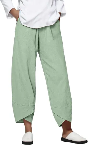 Linen Pants Women Pants Casual Cropped Baggy Trousers Elastic Waisted Yoga Comfy Casual Pants