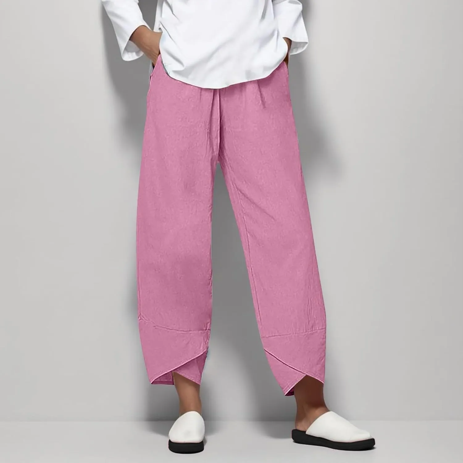 Linen Pants Women Pants Casual Cropped Baggy Trousers Elastic Waisted Yoga Comfy Casual Pants