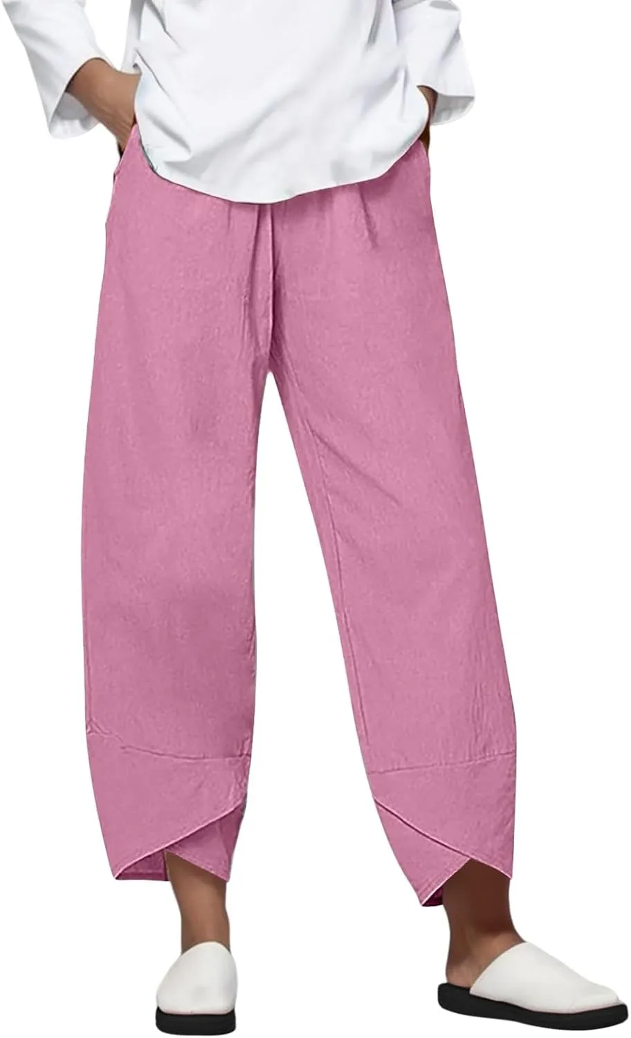 Linen Pants Women Pants Casual Cropped Baggy Trousers Elastic Waisted Yoga Comfy Casual Pants