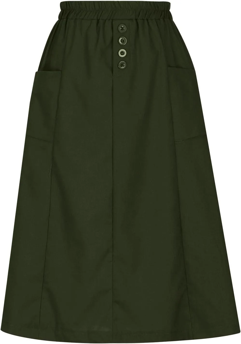 Linen Skirts for Women Button Front Elastic Waist A-Line Midi Skirt Summer Casual Flowy Swing Skirts with Pockets