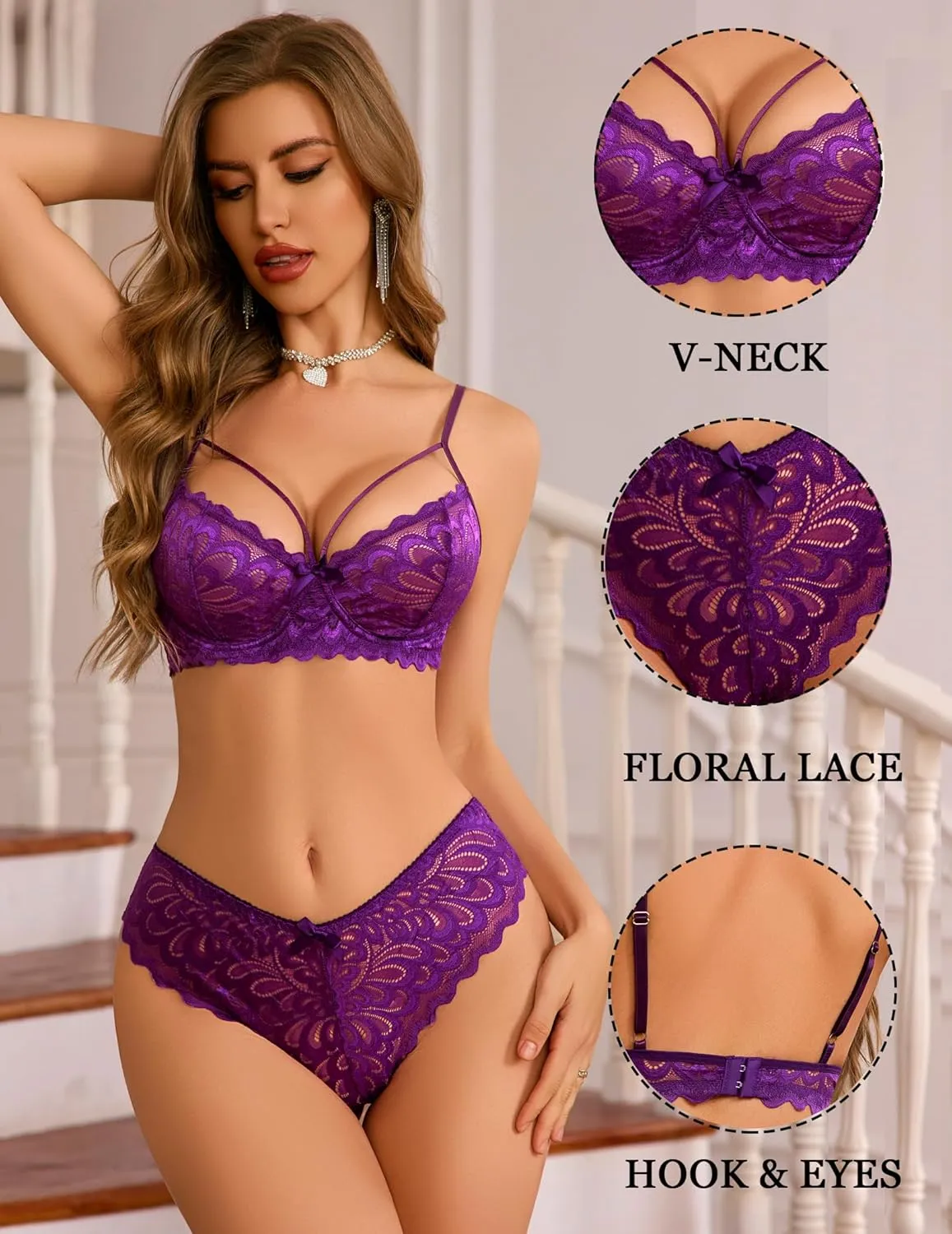 Lingerie Set for Women Lace Bra and Panty Sets 2 Piece Lingerie Lace Babydoll Outfits