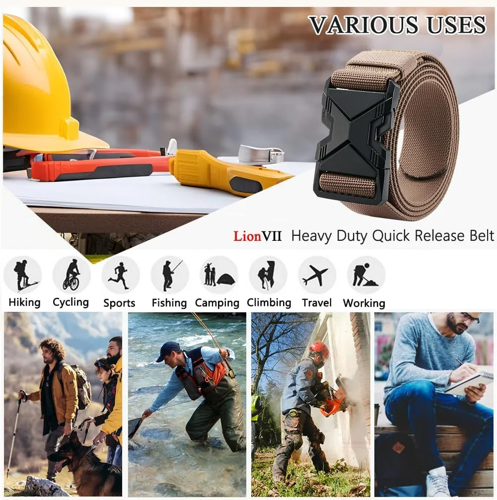 LionVII Heavy Duty Quick Release Belt, Elastic Stretch 1.5" Web Work Belts with Alloy Buckle for Waist Size 28-48"