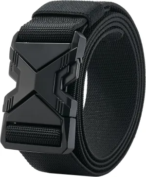 LionVII Heavy Duty Quick Release Belt, Elastic Stretch 1.5" Web Work Belts with Alloy Buckle for Waist Size 28-48"
