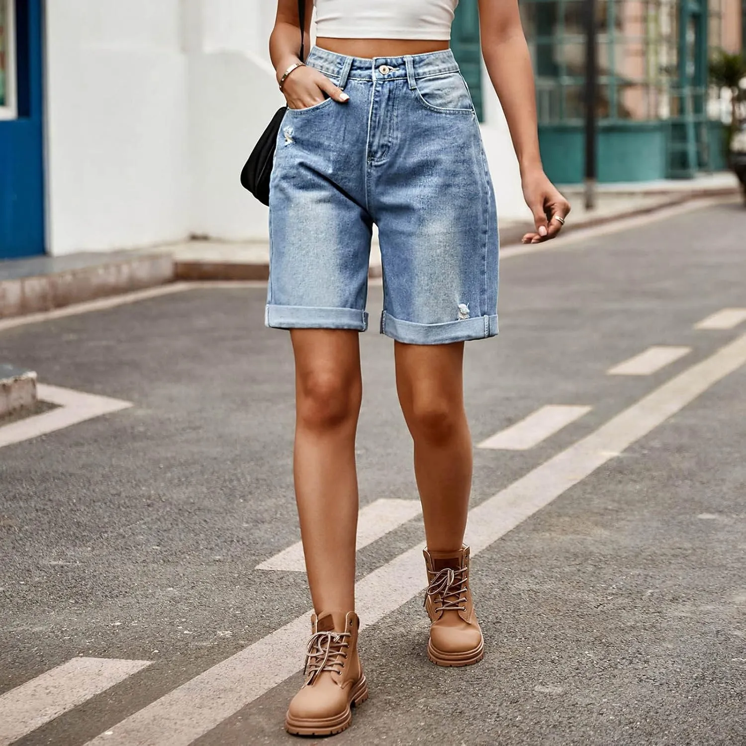 LIXIAO Women's High Waisted Ripped Stretchy Denim Hot Short Summer Jean Shorts Women Denim Shorts