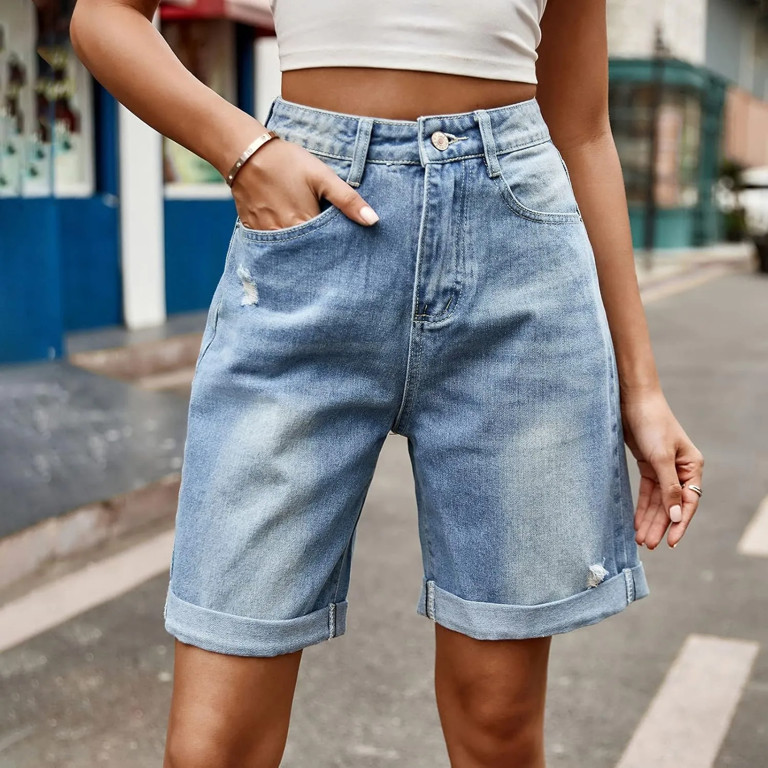 LIXIAO Women's High Waisted Ripped Stretchy Denim Hot Short Summer Jean Shorts Women Denim Shorts